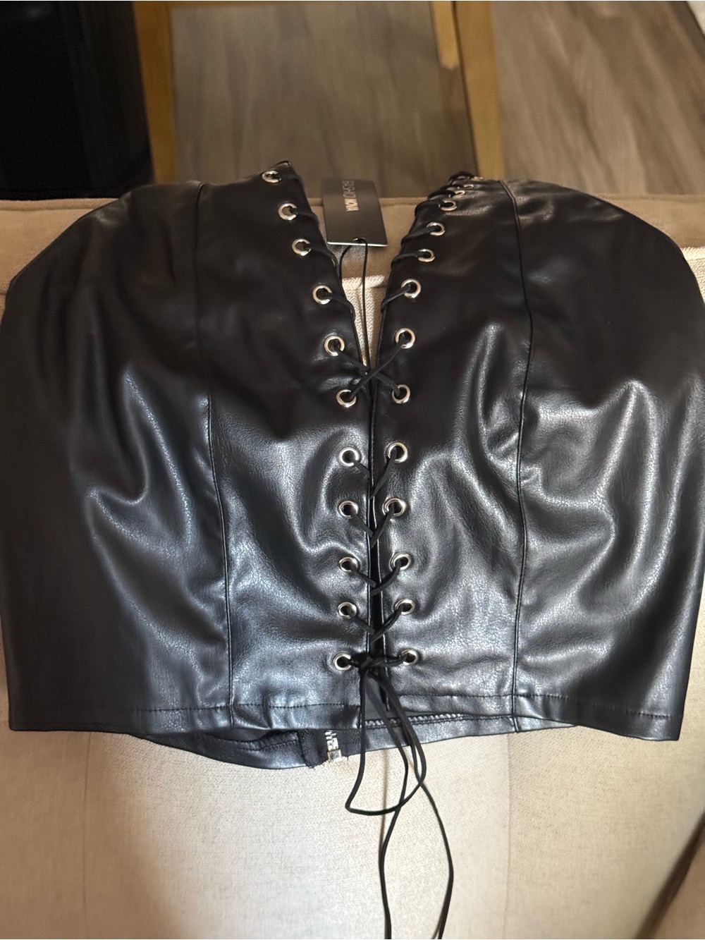 Fashion Nova Black Lace-Up Top - Size M